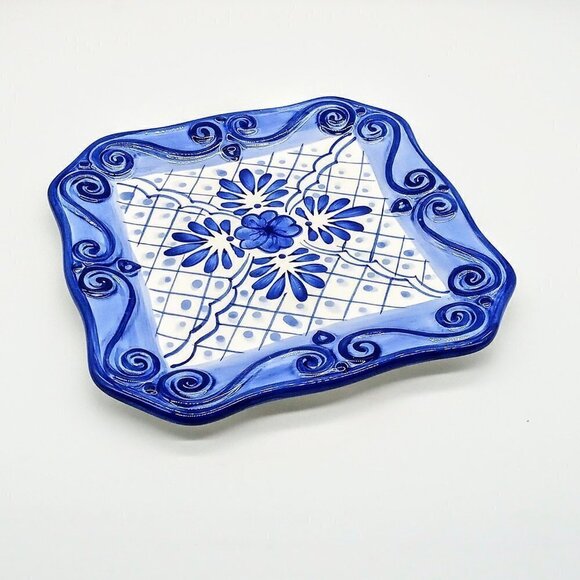 Tabletops Unlimited Hand-Painted Lisbon Blue White Ceramic Plate - Picture 1 of 4